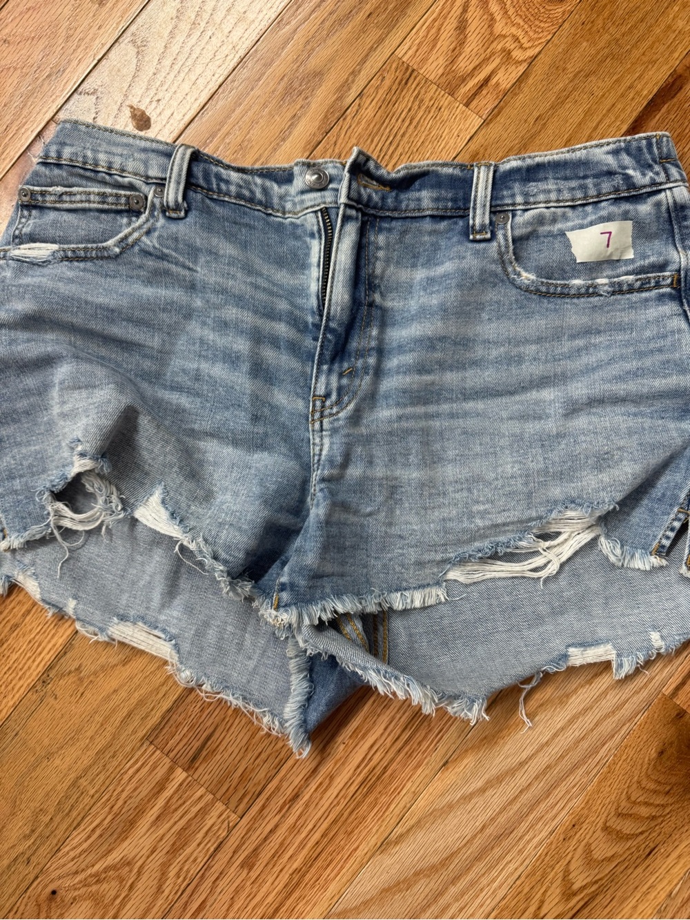 aerie Light Blue Distressed Denim Cutoff Shorts